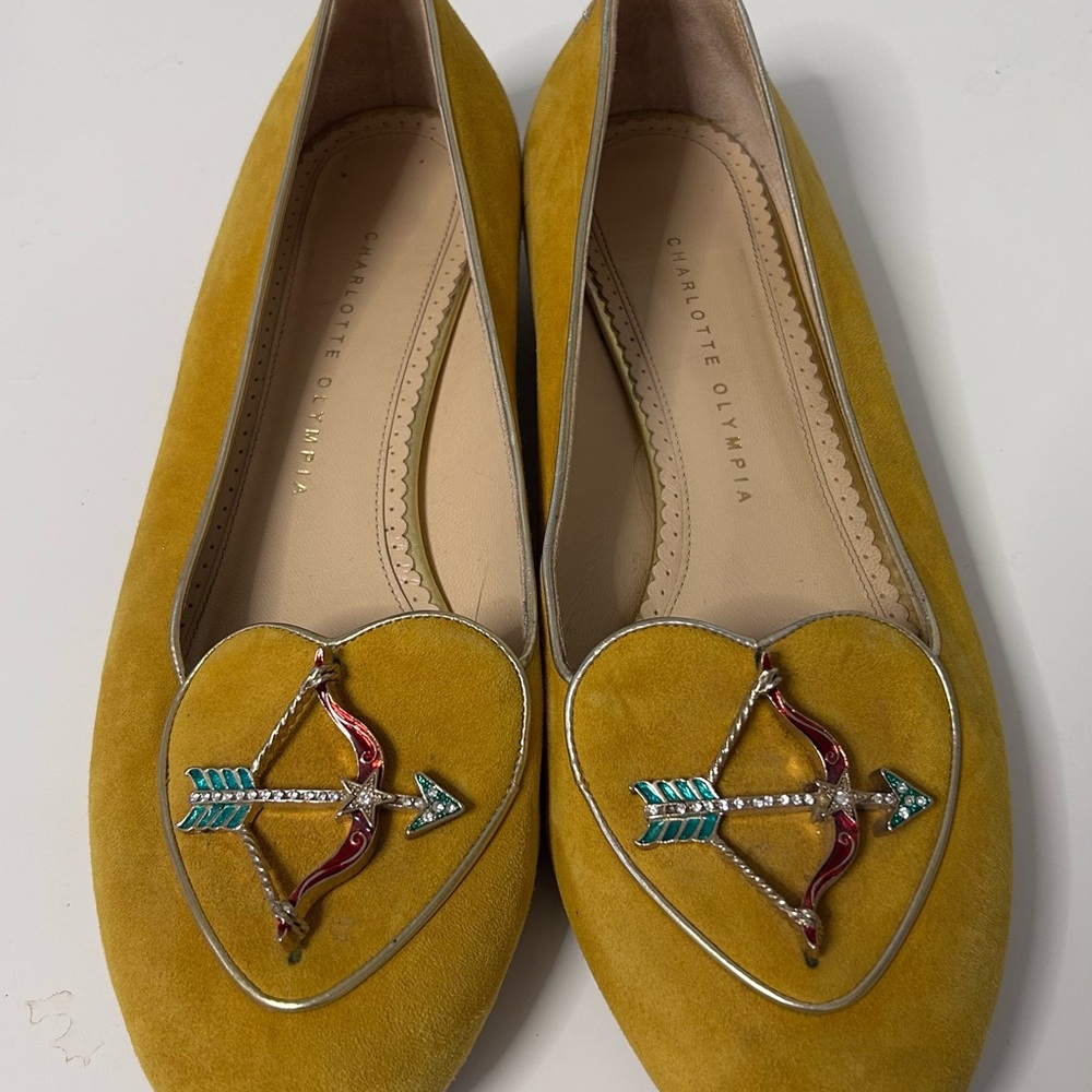Charlotte Olympia Yellow Suede Sagittarius Loafers size 42